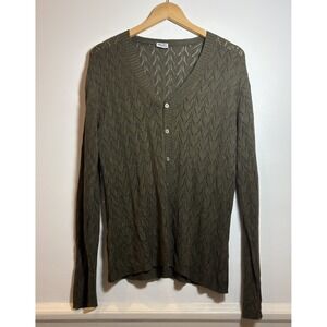 CP Shades Olive Green  Pointelle Knit Open Button Front Cardigan Sweater 1 Small